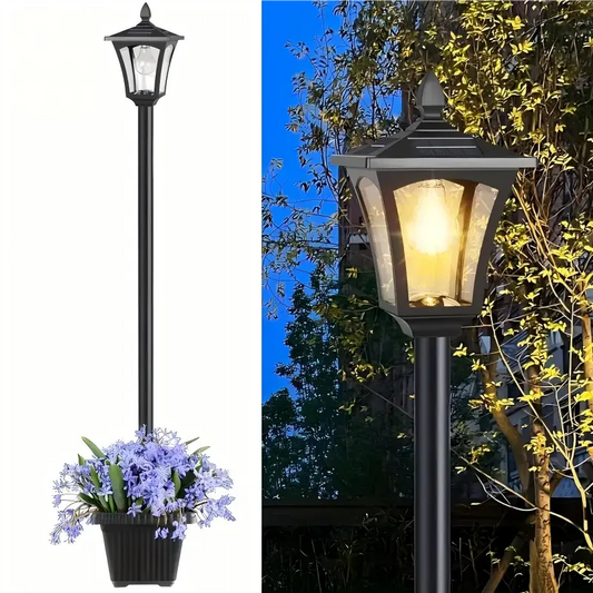 65" Solar Lamp Post with Planter, Outdoor Waterproof Garden Light